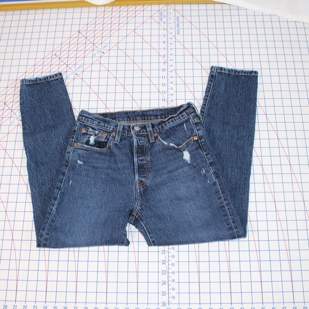 Levi's 501 Dark Wash High Rise Skinny Button Fly Distressed Jeans 27 (Short)